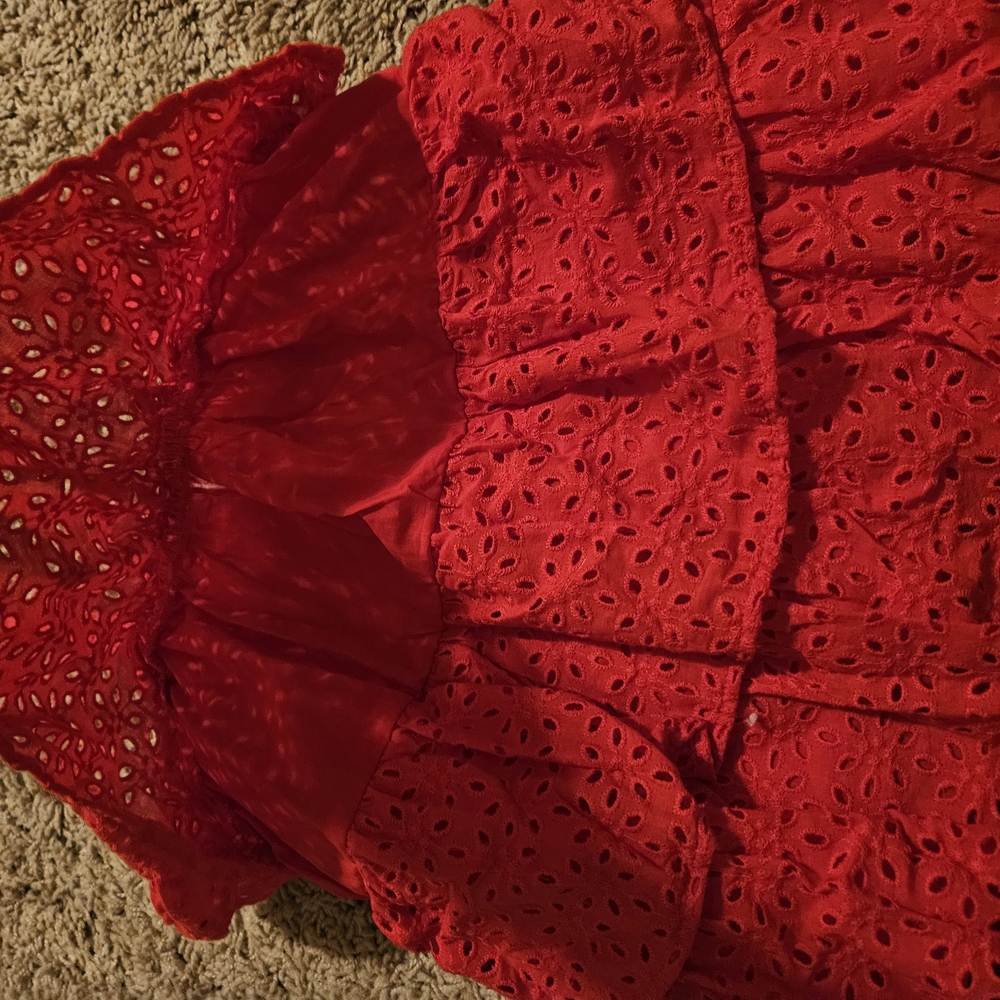 Little Girls Red Eyelet Ruffle Top - Picture 2 of 5